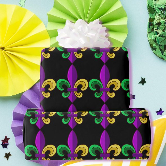 Papier Cadeau Mardi Gras Fleur de Lis Carnaval Purple Green Cade (Créateur téléchargé)