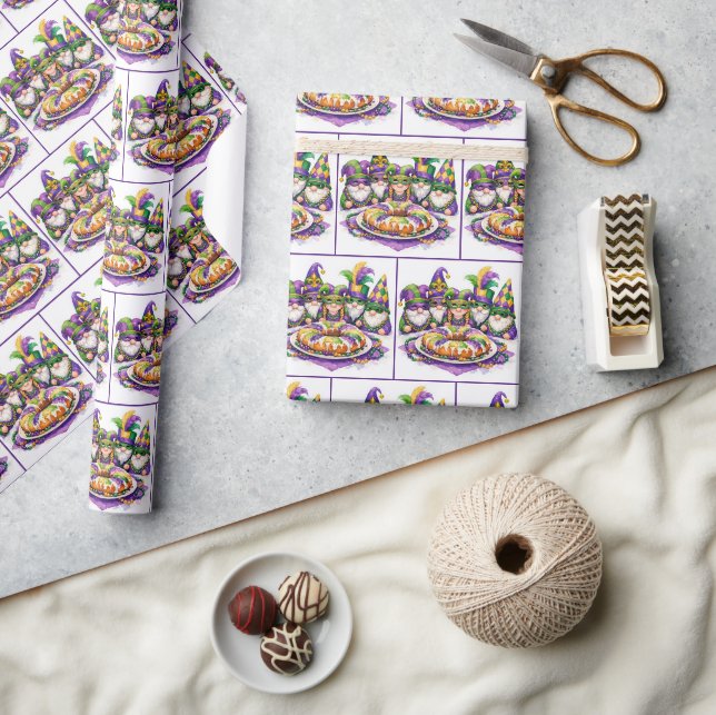 Papier Cadeau Mardi Gras Gnome Party With King Cake (Artisanat)