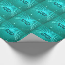 Papier Cadeau Mardi Gras Masque Carnaval Turquoise