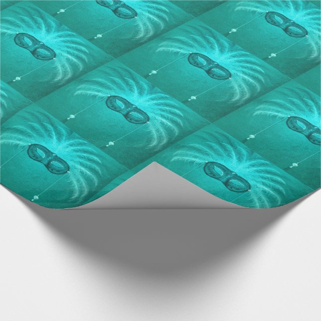 Papier Cadeau Mardi Gras Masque Carnaval Turquoise (Coin)