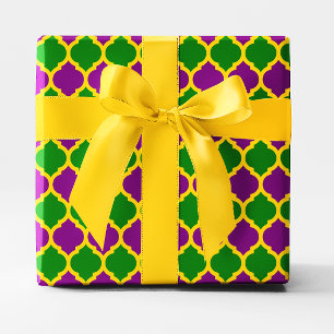 Papier Cadeau Mardi Gras Quatrefoil Or Vert Et Violet
