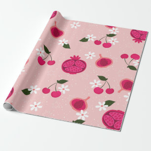 Papier Cadeau marguerite florale cerise de grenade rose