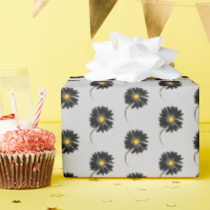 Papier Cadeau marguerite noire sur gris