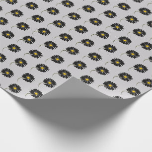 Papier Cadeau marguerite noire sur gris