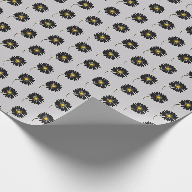 Papier Cadeau marguerite noire sur gris (Coin)