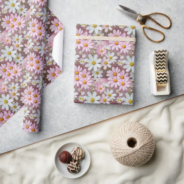 Papier Cadeau Marguerite rose et blanche (Artisanat)