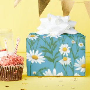 Papier Cadeau Marguerites Blanches D'Été Sur Aqua