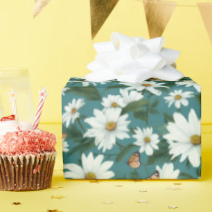 Papier Cadeau Marguerites blanches et papillons