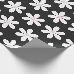 Papier Cadeau Marguerites blanches et perles roses