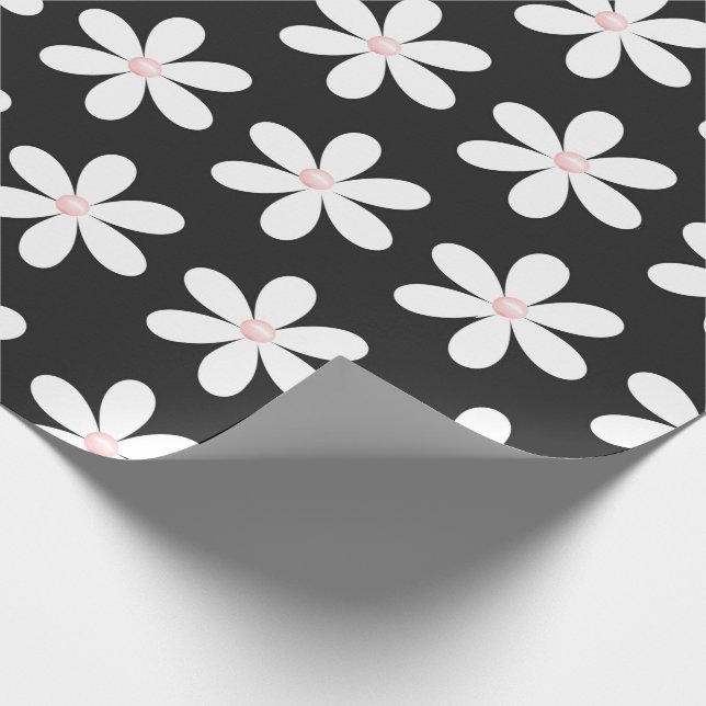 Papier Cadeau Marguerites blanches et perles roses (Coin)