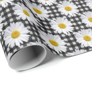 Papier Cadeau Marguerites blanches sur En vichy