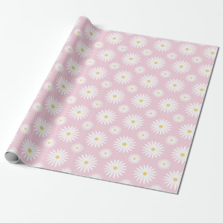 Papier Cadeau Marguerites blanches sur fond rose