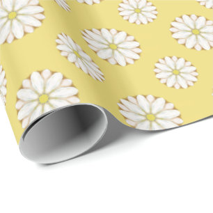 Papier Cadeau Marguerites blanches sur jaune doré