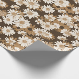 Papier Cadeau Marguerites blanches sur le motif floral brun