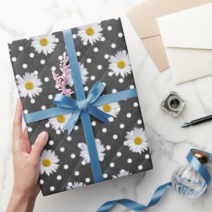 Papier Cadeau Marguerites blanches sur Pois