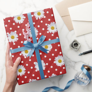 Papier Cadeau Marguerites blanches sur Pois