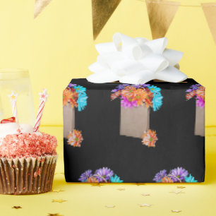 Papier Cadeau Marguerites Colorées Dans Un Sac Marron