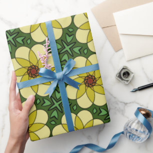 Papier Cadeau marguerites jaunes Abstraites et ensoleillées, feu