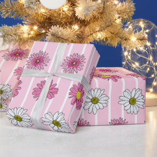 Papier Cadeau Marguerites rose et blanc Fleur sauvage Whimsy
