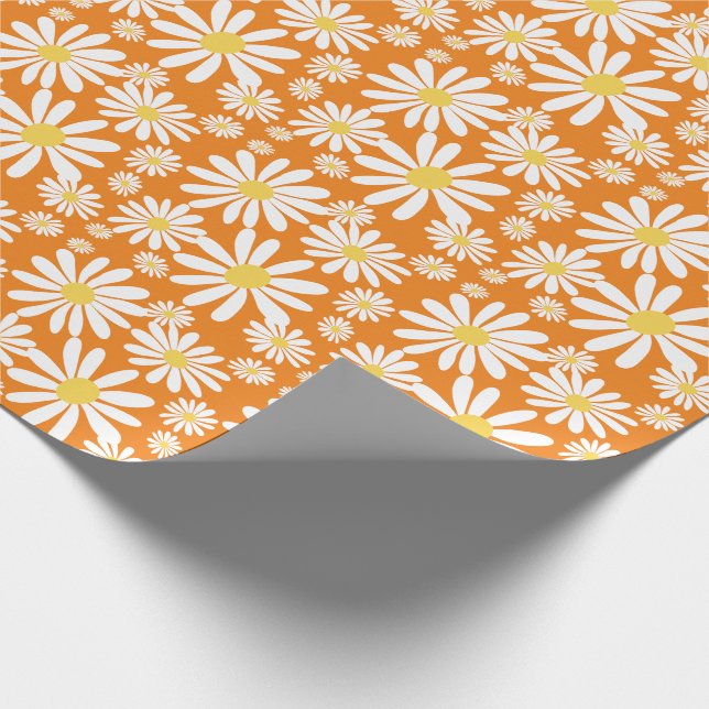Papier Cadeau Marguerites Super rétro Motif de printemps Orange (Coin)
