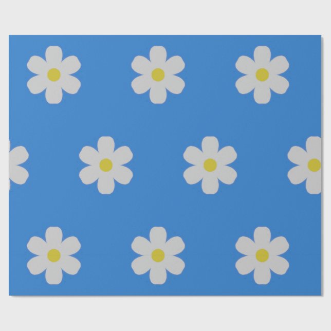 Papier Cadeau Marguerites sur Arrière - plan bleu (Plat)