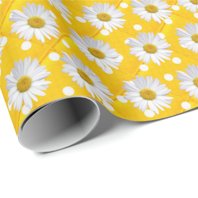 Papier Cadeau marguerites sur pois (Coin rond)