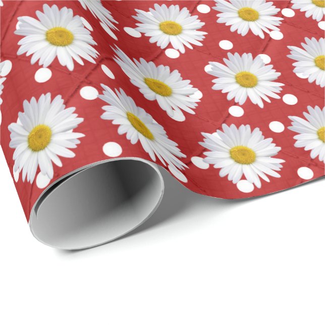 Papier Cadeau marguerites sur pois (Coin rond)