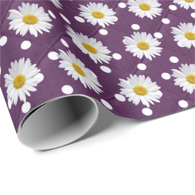 Papier Cadeau marguerites sur pois (Coin rond)