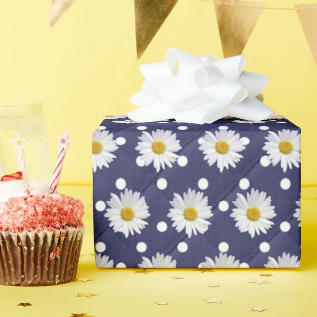 Papier Cadeau marguerites sur pois (Fête d'anniversaire)