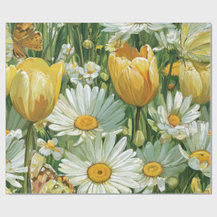 Papier Cadeau Marguerites, Tulipes & Papillons