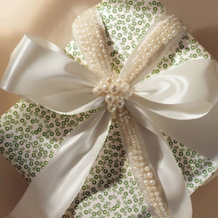 Papier Cadeau Marguerites vert sauge dessinées à la main - Flora