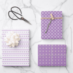 Papier cadeau Marguerites Violettes, Points et Cœu
