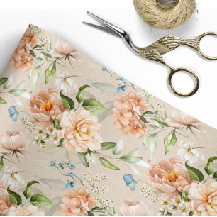Papier Cadeau Mariage à motif floral aquarelle rose & pêche