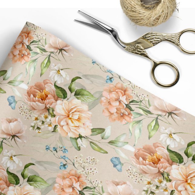 Papier Cadeau Mariage à motif floral aquarelle rose & pêche  (Créateur téléchargé)