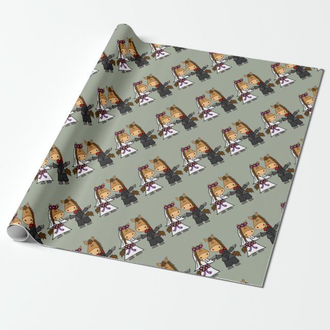 Papier Cadeau Mariage adorable de jeunes mariés de cheval (Déroulé)