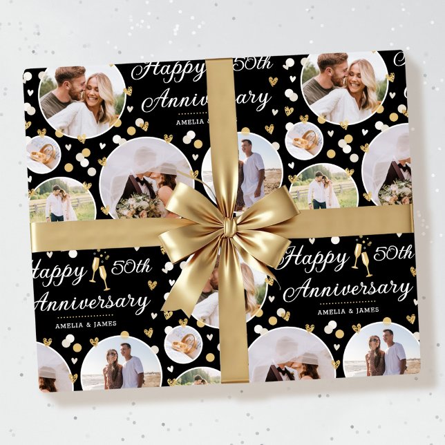 Papier Cadeau Mariage Anniversaire Photo Collage Elegant Ecru (Créateur téléchargé)