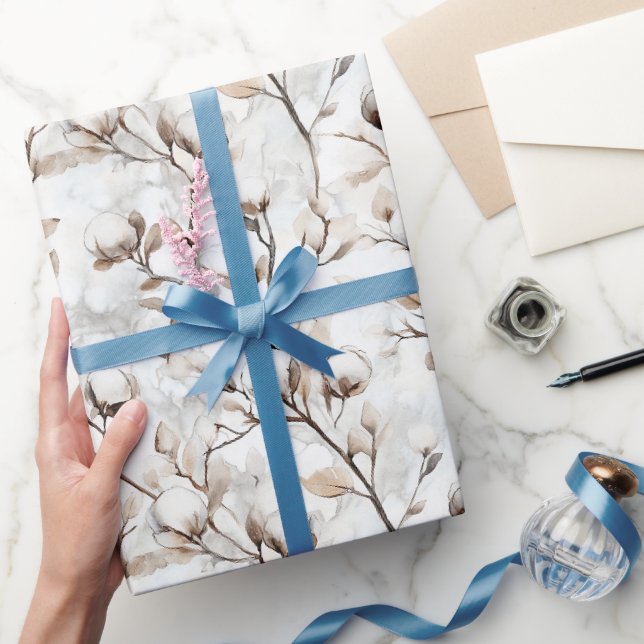 Papier Cadeau Mariage Arbre Fleurissant Blanc Joliment Romantiqu (Cadeaux)