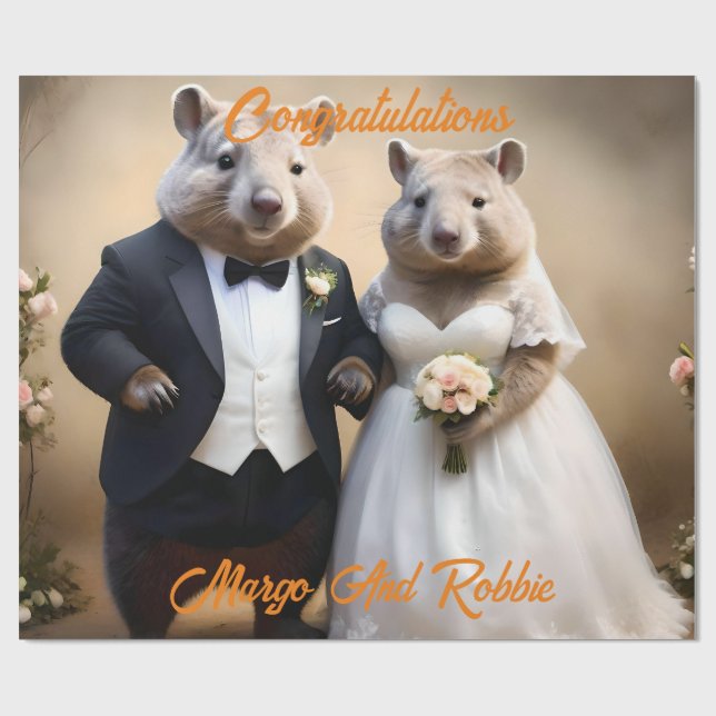 Papier Cadeau Mariage australien Wombat, (Plat)