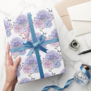 Papier Cadeau Mariage aux Hortensias à l'aquarelle Bleu Poussiér