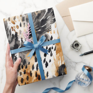 Papier Cadeau Mariage Black Cream Léopard Animal Floral