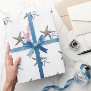 Papier Cadeau Mariage Blanc Couple d'Étoiles de Mer 