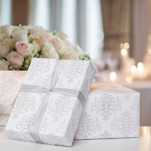 Papier Cadeau Mariage Blanc Damas Simple Élégance Intemporelle