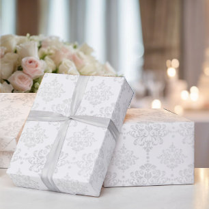 Papier Cadeau Mariage Blanc Damask Simple Elegance Classic