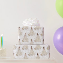 Papier Cadeau Mariage Blanc et Or de la Mariée