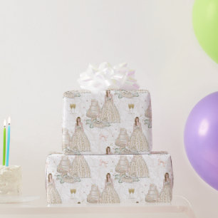 Papier Cadeau Mariage Blanc et Or de Mariée 