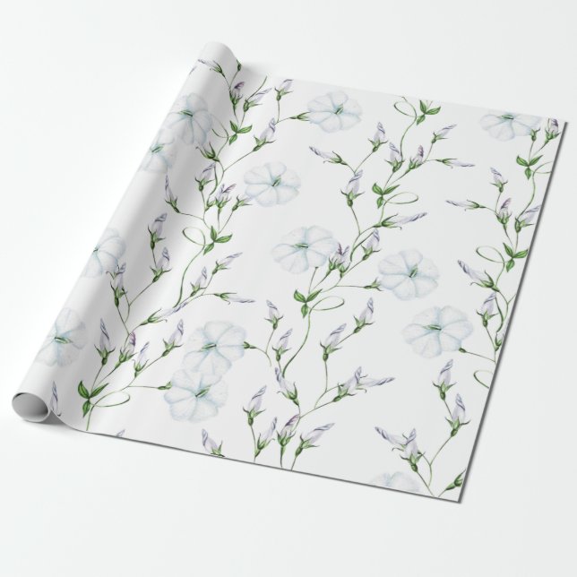 Papier Cadeau Mariage Blanc Matin Glory Fleurs Enveloppement Pap (Déroulé)