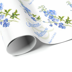 Papier Cadeau Mariage bleu delphinium art enveloppement personna