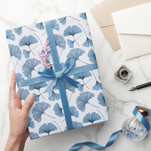 Papier Cadeau Mariage botanique moderne bleu et blanc