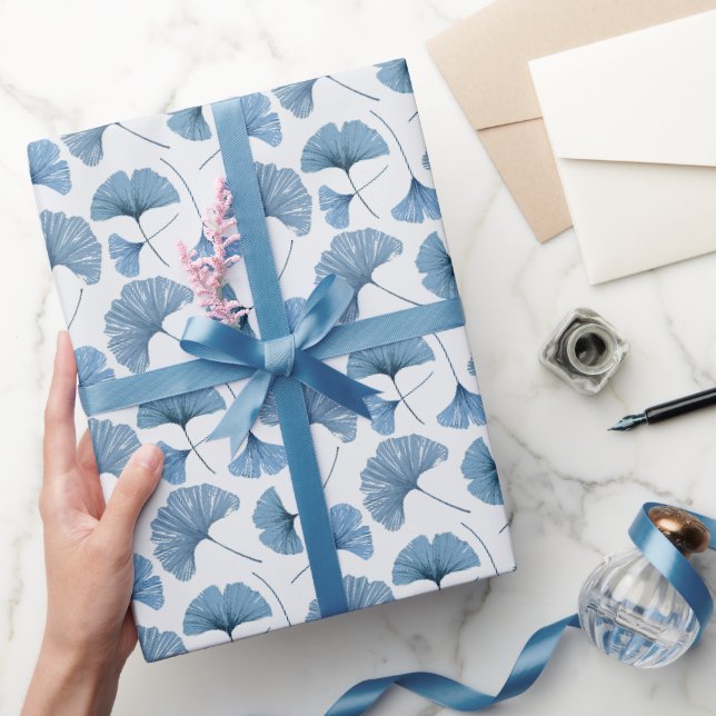 Papier Cadeau Mariage botanique moderne bleu et blanc (Cadeaux)