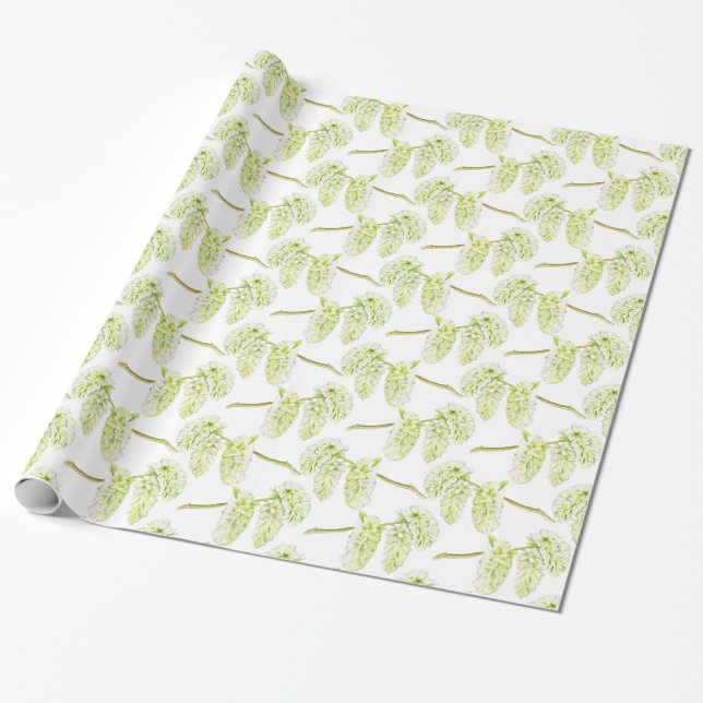 Papier Cadeau Mariage catkins vert aquarelle (Déroulé)